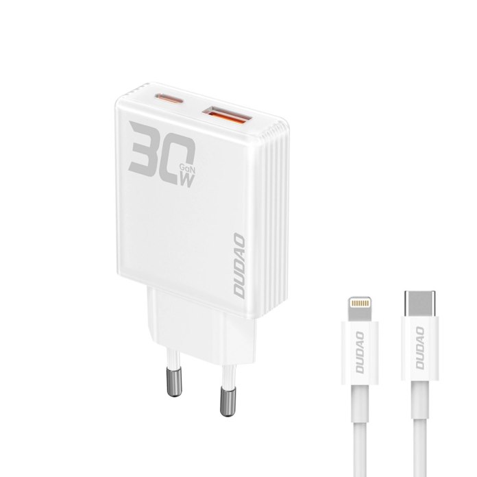 Ładowarka sieciowa GaN Dudao A30EU 30W USB-A / USB-C na białym tle